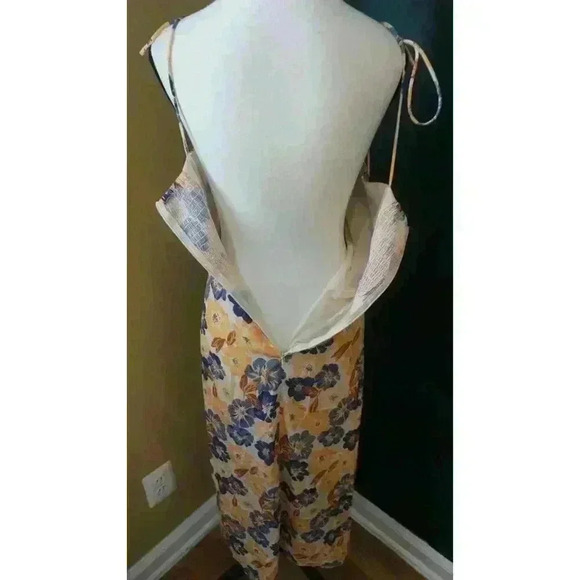 Tie Shoulder Bustier Smocked Split Floral Vacation Midi Slip Dress - Size M - Picture 12 of 15